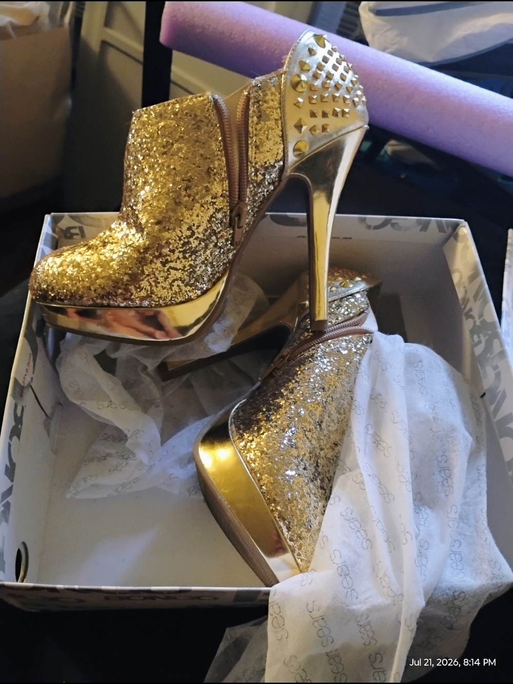BONGO Gold Glitter Platform Stiletto Ankle Boots
